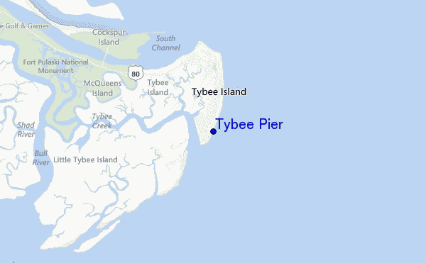 mapa de localização de Tybee Pier