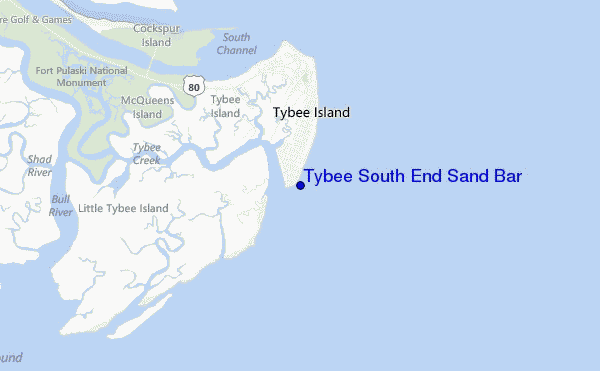 mapa de localização de Tybee South End Sand Bar