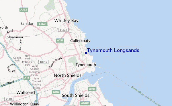 mapa de localização de Tynemouth Longsands