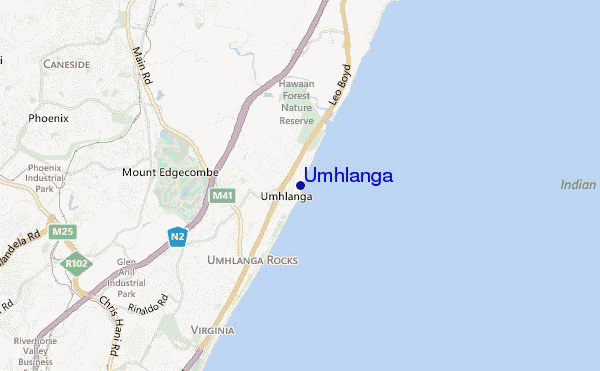 mapa de localização de Umhlanga
