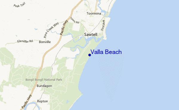 mapa de localização de Valla Beach