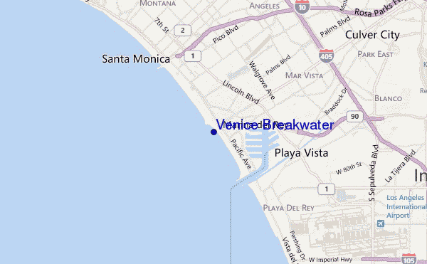 mapa de localização de Venice Breakwater