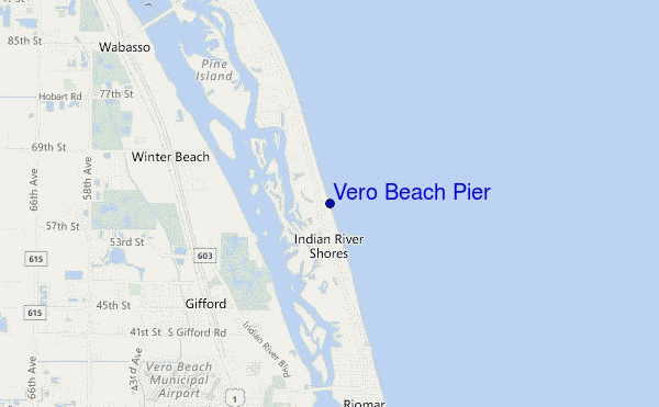 mapa de localização de Vero Beach Pier