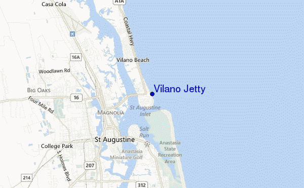 mapa de localização de Vilano Jetty