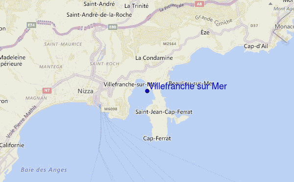 mapa de localização de Villefranche sur Mer
