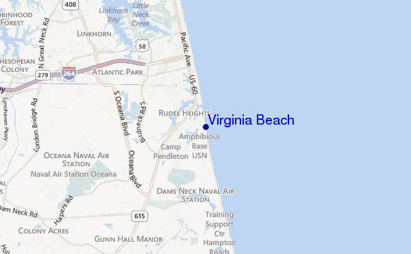 mapa de localização de Virginia Beach