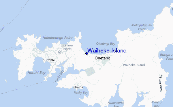 mapa de localização de Waiheke Island