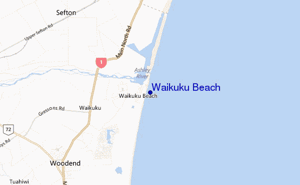 mapa de localização de Waikuku Beach