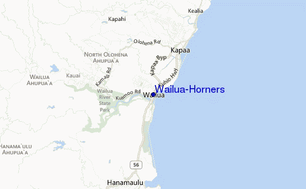 mapa de localização de Wailua/Horners