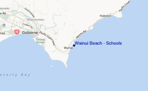 mapa de localização de Wainui Beach - Schools