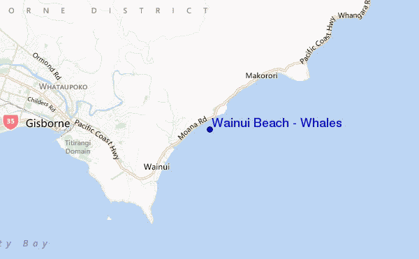 mapa de localização de Wainui Beach - Whales