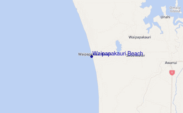 mapa de localização de Waipapakauri Beach