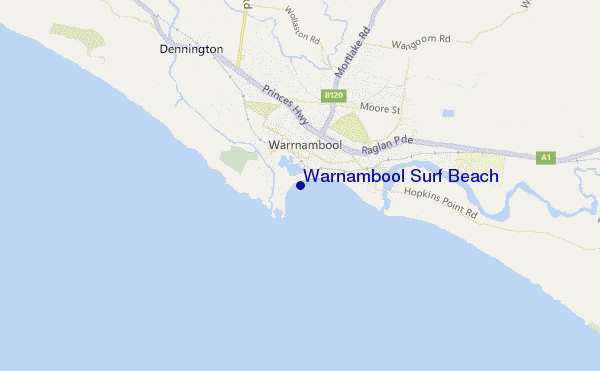 mapa de localização de Warnambool Surf Beach