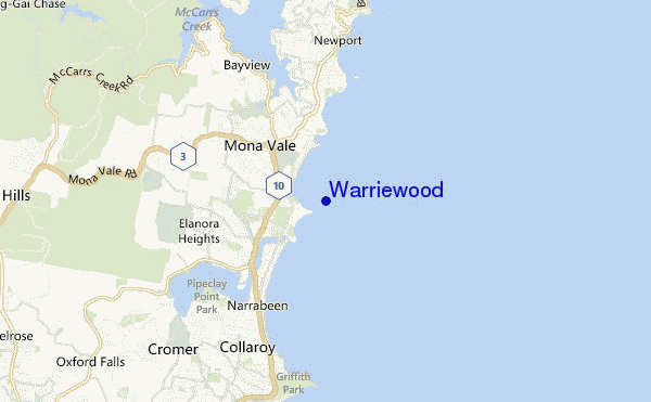 mapa de localização de Warriewood