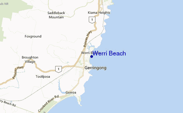 mapa de localização de Werri Beach