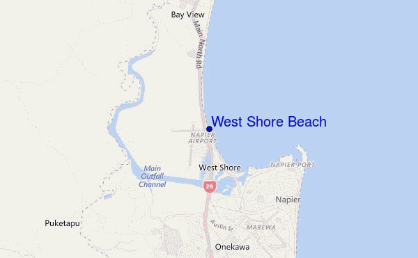 mapa de localização de West Shore Beach