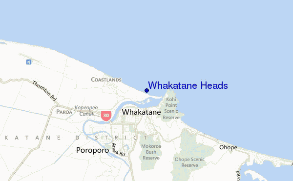 mapa de localização de Whakatane Heads