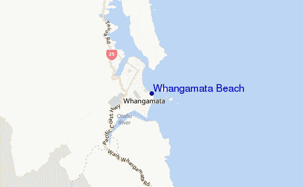 mapa de localização de Whangamata Beach