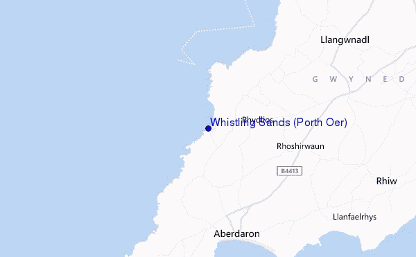 mapa de localização de Whistling Sands (Porth Oer)