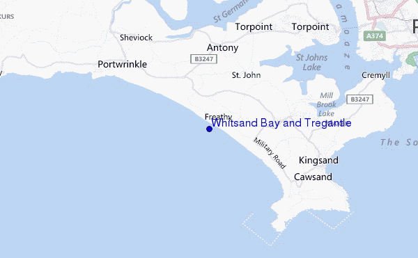 mapa de localização de Whitsand Bay and Tregantle