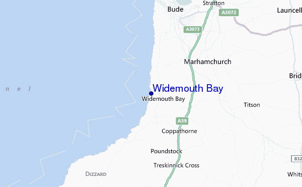 mapa de localização de Widemouth Bay
