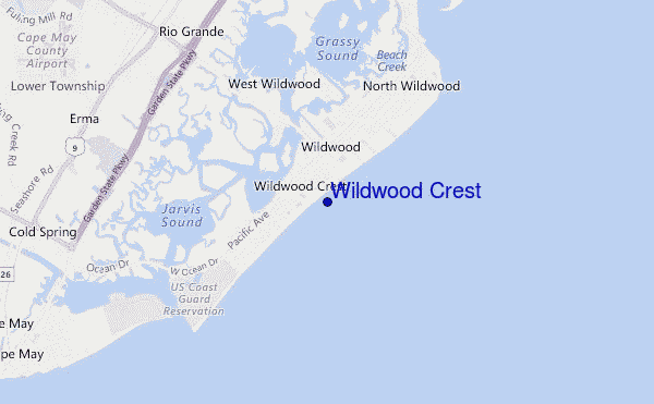 mapa de localização de Wildwood Crest