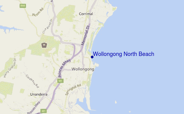 mapa de localização de Wollongong North Beach