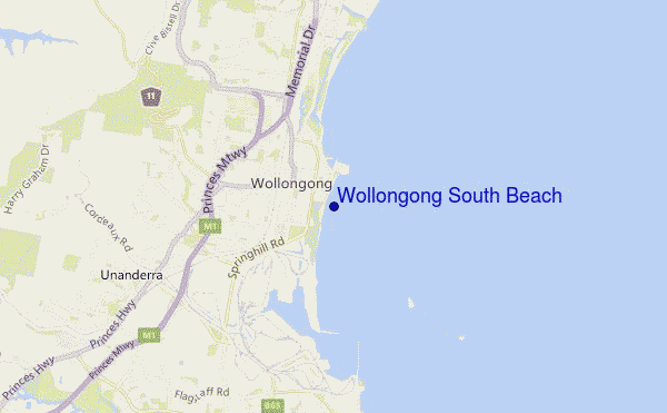 mapa de localização de Wollongong South Beach