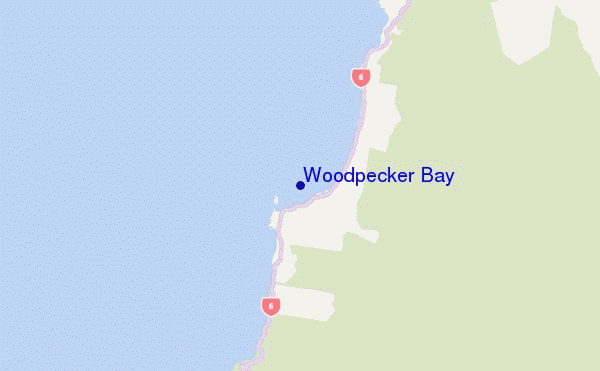 mapa de localização de Woodpecker Bay