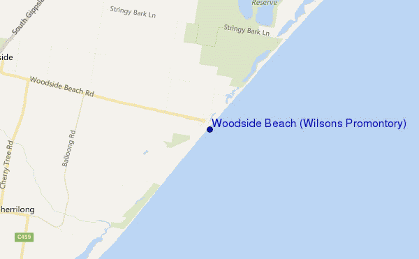 mapa de localização de Woodside Beach (Wilsons Promontory)