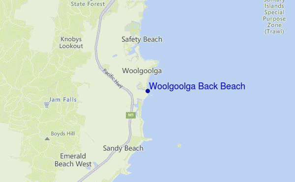mapa de localização de Woolgoolga Back Beach