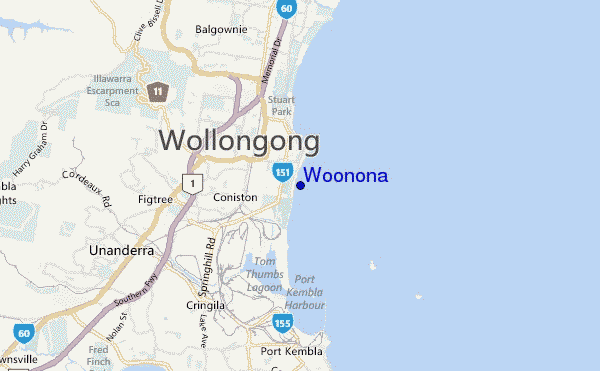 mapa de localização de Woonona