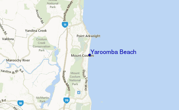 mapa de localização de Yaroomba Beach