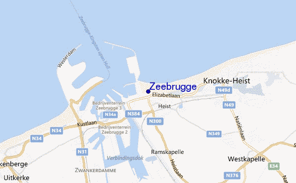 mapa de localização de Zeebrugge