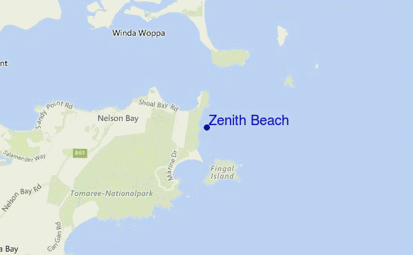 mapa de localização de Zenith Beach