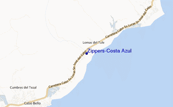 mapa de localização de Zippers-Costa Azul