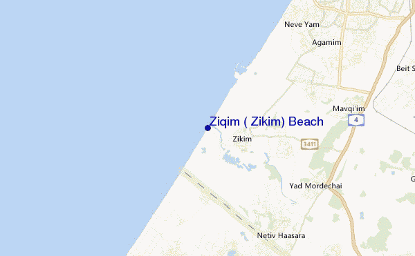mapa de localização de Ziqim ( Zikim) Beach