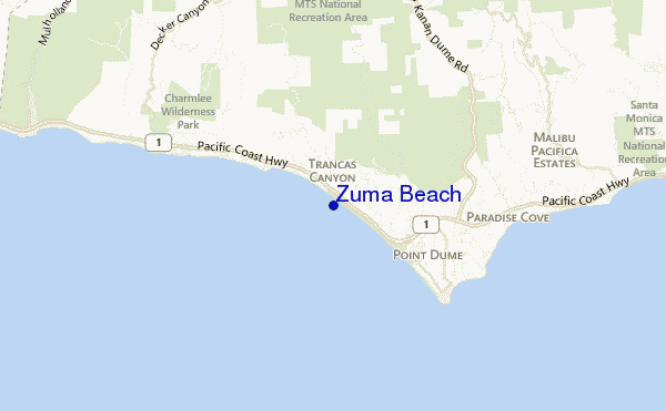 mapa de localização de Zuma Beach