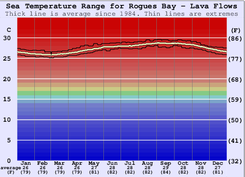 Rogues Bay - Lava Flows Gráfico da Temperatura do Mar