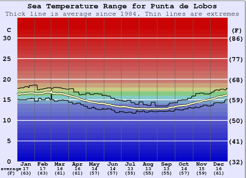 Punta de Lobos Gráfico da Temperatura do Mar