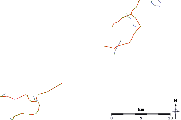 Estradas e rios ao redor Crossapoll Bay (Coll)