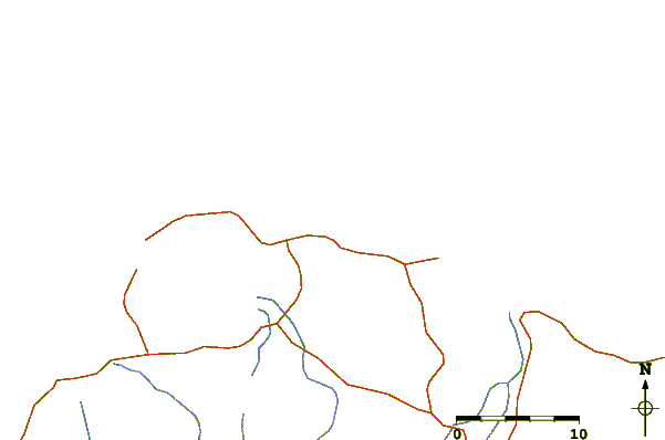 Estradas e rios ao redor Dunas de Taroa