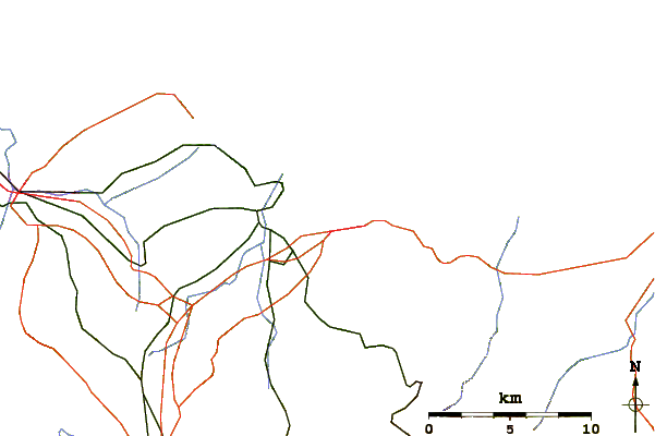 Estradas e rios ao redor El Mongol