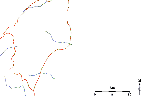 Estradas e rios ao redor Etang de l'Ovu Santu