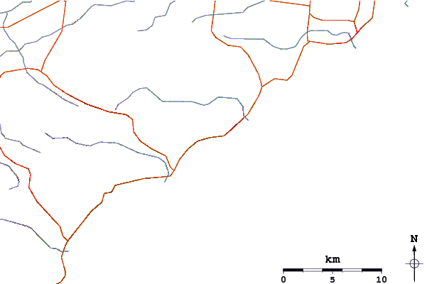 Estradas e rios ao redor Hut Gulley