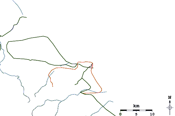 Estradas e rios ao redor Roca Alta