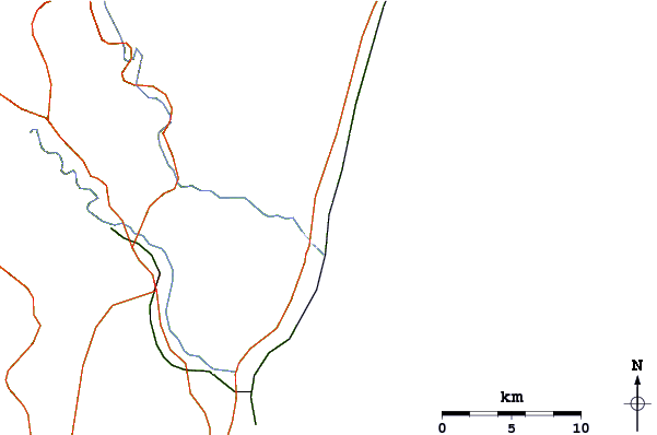Estradas e rios ao redor Takanabe