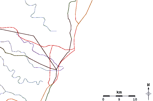 Estradas e rios ao redor Wedge