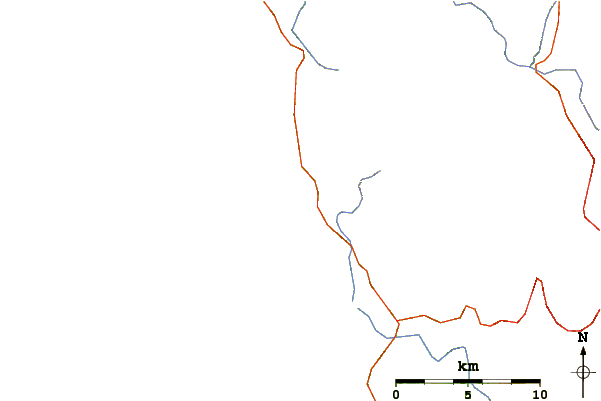 Estradas e rios ao redor Wilson Creek