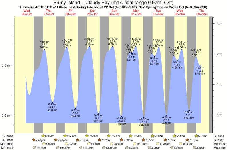 tide graph for Bruny Island - Cloudy Bay surf break